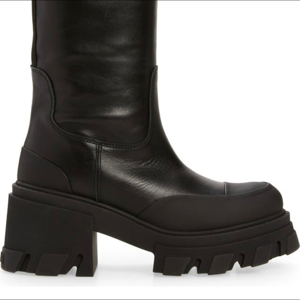 Ganni Tubular knee high platform black recycled leather black